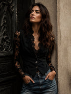 Women’s Black Sheer Sleeve Blazer Top
